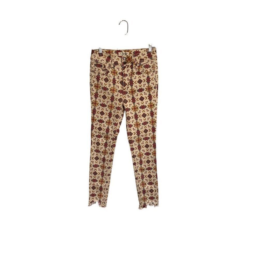We The Free Womens Wild Child 28 Skinny Jeans With Southwestern Print Red/Beige